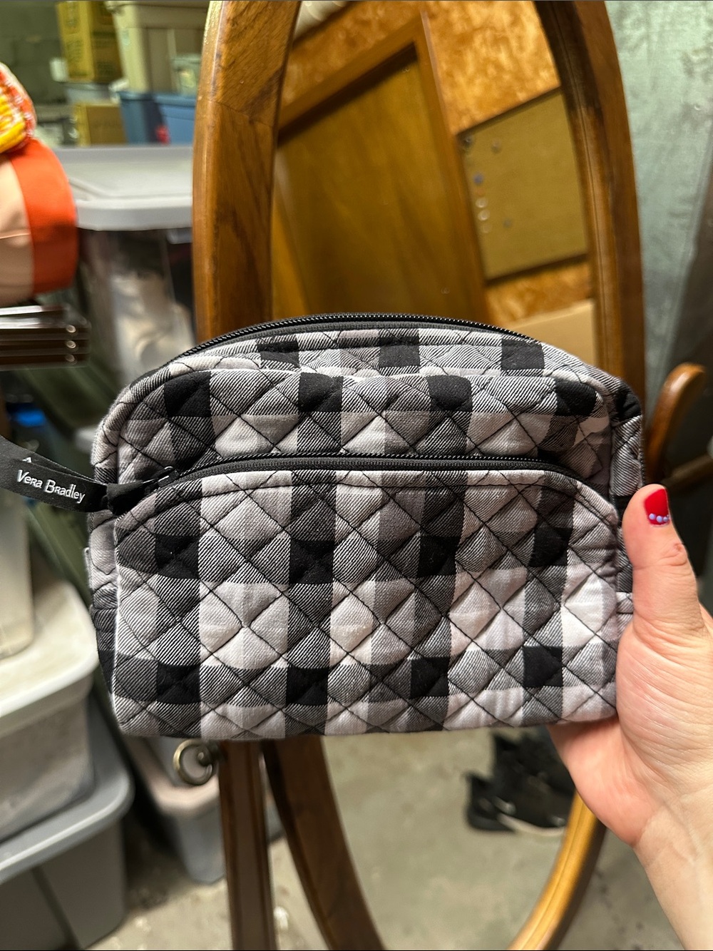 Vera Bradley Black & Gray Quilted Check Cosmetic Pouch
